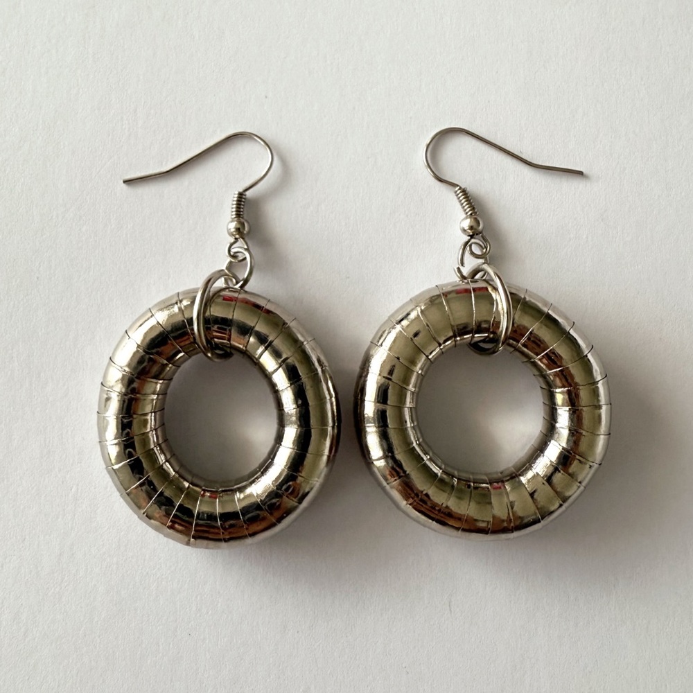 Silver Round Bendable Hoop Drop Earrings